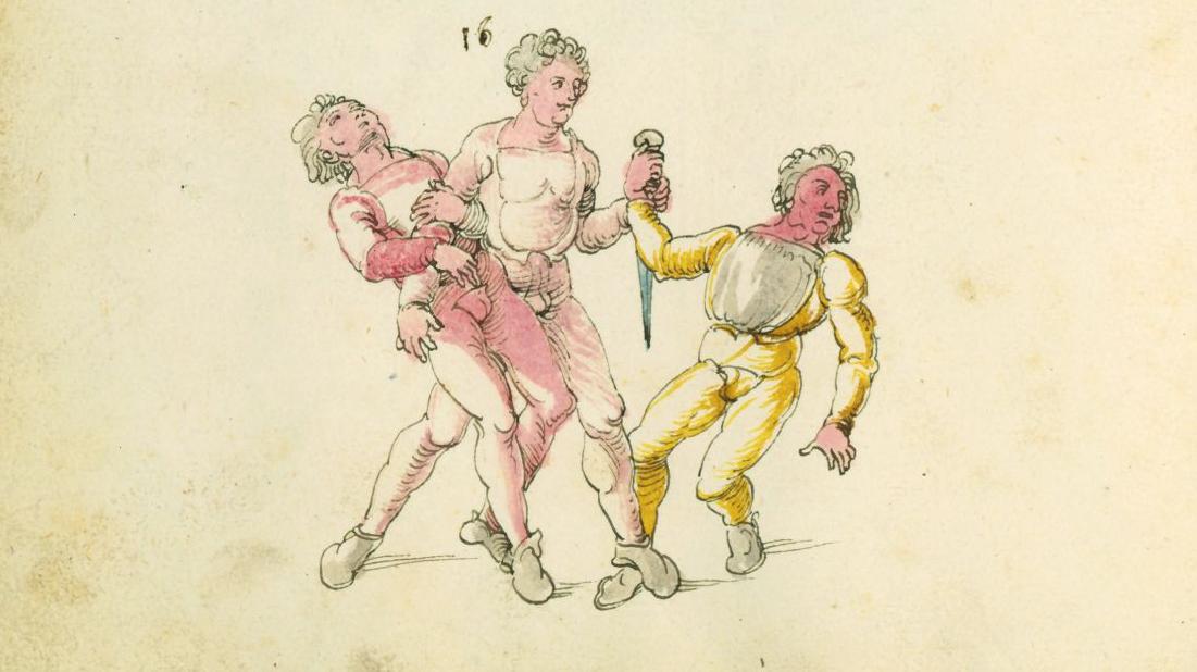 Motiv aus Dürers Fechtbuch.
Motiv aus Dürers Fechtbuch.