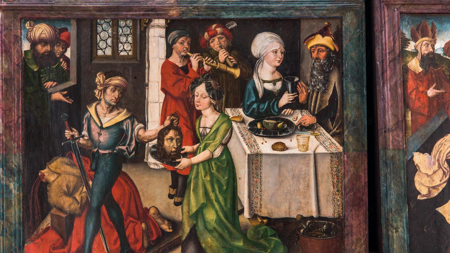 Auf einem Tafelbild des spätgotischen Flügelaltars in der evangelischen Johanneskirche in Crailsheim ist eine Henkerszene zu sehen. Experten vermuten, dass Teile des Bildes von dem Nürnberger Meister Albrecht Dürer gemalt wurden.
Auf einem Tafelbild des spätgotischen Flügelaltars in der evangelischen Johanneskirche in Crailsheim ist eine Henkerszene zu sehen. Experten vermuten, dass Teile des Bildes von dem Nürnberger Meister Albrecht Dürer gemalt wurden.