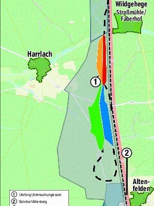 Ein Lageplan des möglichen ICE-Werkes nordwestlich von Allersberg.
Ein Lageplan des möglichen ICE-Werkes nordwestlich von Allersberg.