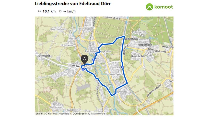 Hier geht es zur Lieblingsstrecke von Edeltraud Dörr.  © OpenStreetMap-Mitwirkende