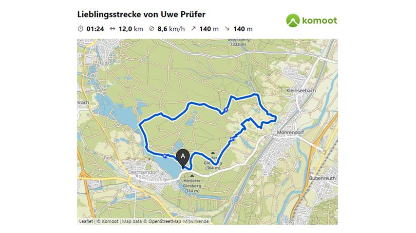 Hier geht es zur Lieblingsstrecke von Uwe Prüfer.  © OpenStreetMap-Mitwirkende