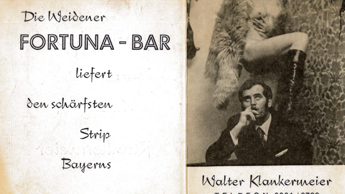 Walter Klankermeier, der in Weiden mehrere Nachtlokale betrieb, verschwand am 14. Juni 1982 spurlos. Zwei Monate später wurde die Leiche des Rotlicht-Königs in einem wenige Kilometer von Weiden entfernten Waldstück gefunden. Mit Flyern wie diesem warb er für den Striptease in seiner Fortuna-Bar.