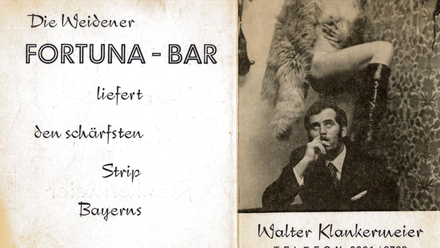 Walter Klankermeier, der in Weiden mehrere Nachtlokale betrieb, verschwand am 14. Juni 1982 spurlos. Zwei Monate später wurde die Leiche des Rotlicht-Königs in einem wenige Kilometer von Weiden entfernten Waldstück gefunden. Mit Flyern wie diesem warb er für den Striptease in seiner Fortuna-Bar. Walter Klankermeier, der in Weiden mehrere Nachtlokale betrieb, verschwand am 14. Juni 1982 spurlos. Zwei Monate später wurde die Leiche des Rotlicht-Königs in einem wenige Kilometer von Weiden entfernten Waldstück gefunden. Mit Flyern wie diesem warb er für den Striptease in seiner Fortuna-Bar.