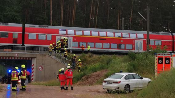 Langwieriger Einsatz: Weil ein Baum nahe der Prexelmühle auf die Oberleitung   gefallen war, musste die Pleinfelder Feuerwehr die Regionalbahn zwischen   Pleinfeld und Mühlstetten evakuieren.