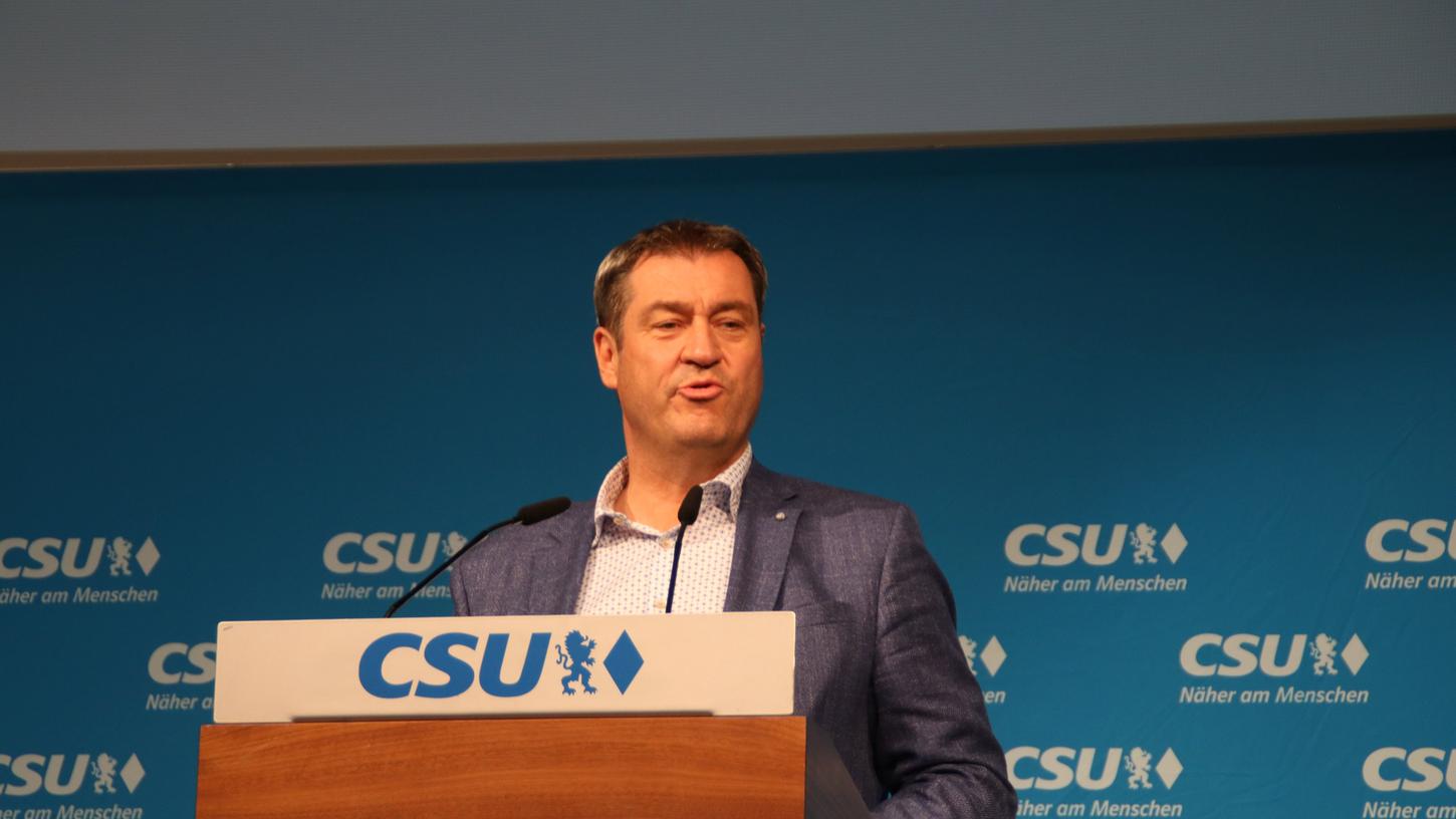 Bayerns Ministerpräsident und CSU-Chef Markus Söder beim Bezirksparteitag in Bad Windsheim.