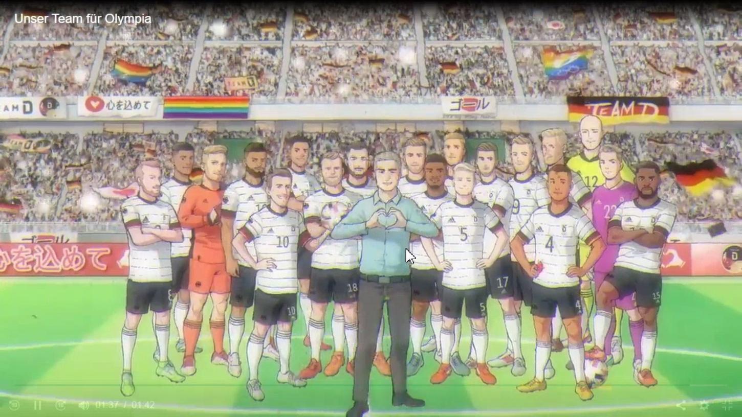 Herz zeigen für Deutschland: Seine Auswahl für das Fußballturnier stellte der DFB im Anime-Stil vor. Neben dem Fürther Anton Stach sind auch sein ehemaliger Kollege David Raum sowie die Ex-Nürnberger Cedric Teuchert und Eduard Löwen dabei.
Herz zeigen für Deutschland: Seine Auswahl für das Fußballturnier stellte der DFB im Anime-Stil vor. Neben dem Fürther Anton Stach sind auch sein ehemaliger Kollege David Raum sowie die Ex-Nürnberger Cedric Teuchert und Eduard Löwen dabei.