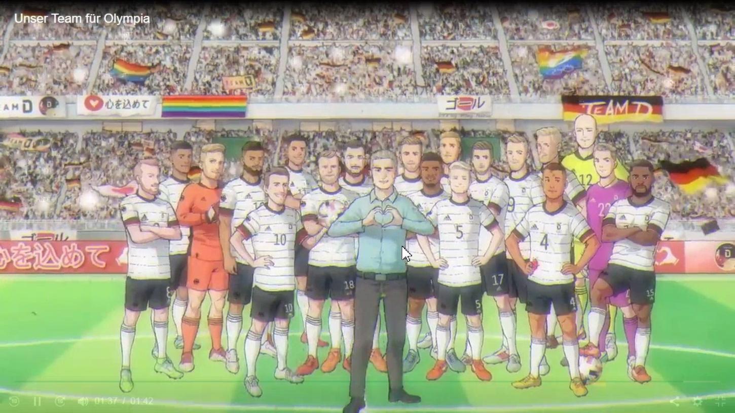Herz zeigen für Deutschland: Seine Auswahl für das Fußballturnier stellte der DFB im Anime-Stil vor. Neben dem Fürther Anton Stach sind auch sein ehemaliger Kollege David Raum sowie die Ex-Nürnberger Cedric Teuchert und Eduard Löwen dabei.