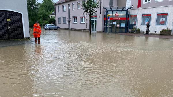 In Uffenheim waren die Straßen ebenfalls geflutet.