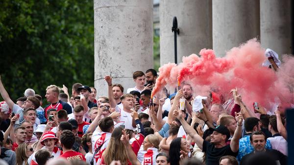 July 11, 2021, London, United Kingdom: England football fans celebrate with smoke flares in anticipation of the UEFA En