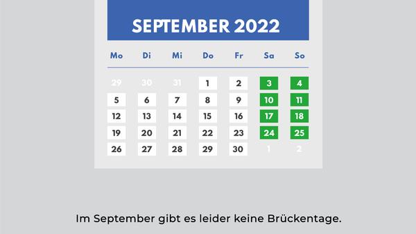 Im September gibt es nur in Thüringen einen Feiertag. Dort wird am 20. September der Weltkindertag gefeiert.
