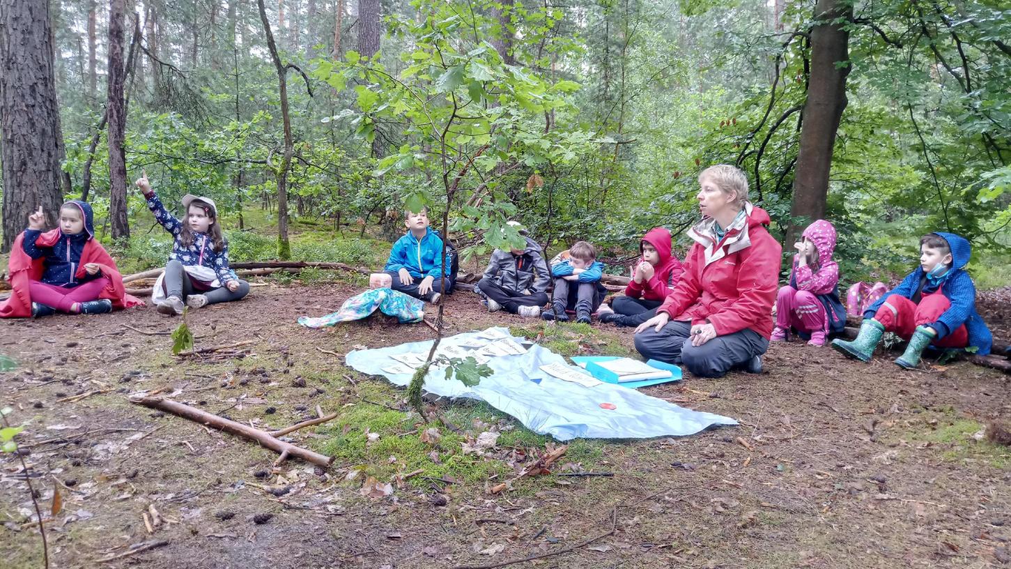 Der Wald wird zum Klassenzimmer: Stefanie Horn unterrichtet derzeit einmal in der Woche in der Natur.