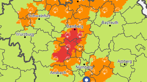 Hagel, Starkregen, Sturmböen: DWD warnt vor schweren Gewittern in Franken