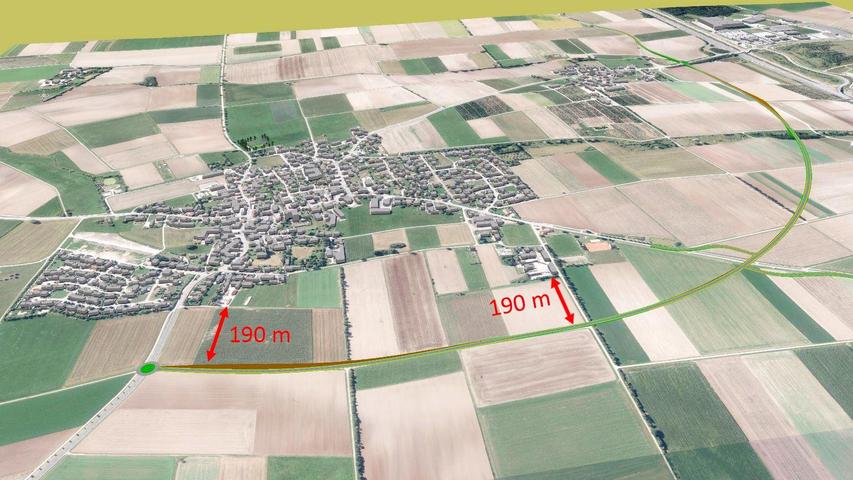 Die Nordvariante ist zwar aufwendiger zu realisieren, dafür beträgt die Entfernung zum Ortsrand von Meckenhausen etwa 190 Meter.
Die Nordvariante ist zwar aufwendiger zu realisieren, dafür beträgt die Entfernung zum Ortsrand von Meckenhausen etwa 190 Meter.