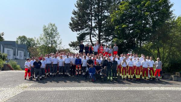 Die Bad Windsheimer inmitten der anderen Helfer des mittelfränkischen Hilfeleistungskontingents.