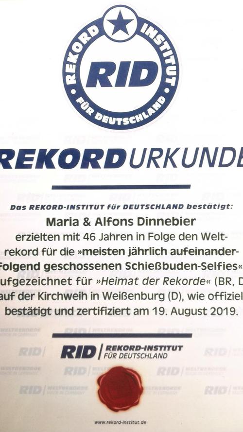 Rekord-Urkunde anlässlich der BR-Reihe "Heimat der Rekorde" am 13. Januar 2020 um 20.15 Uhr ein Beitrag gewidmet.