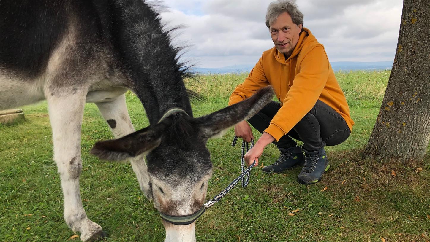 Mit Eseldame Pepsi teilt Andreas Striezel seinen Lieblingsplatz gern: Auf der Marloffsteiner Passhöhe unweit des Wasserturmes und der Streuobstwiesen mit einer tollen Aussicht.
Mit Eseldame Pepsi teilt Andreas Striezel seinen Lieblingsplatz gern: Auf der Marloffsteiner Passhöhe unweit des Wasserturmes und der Streuobstwiesen mit einer tollen Aussicht.