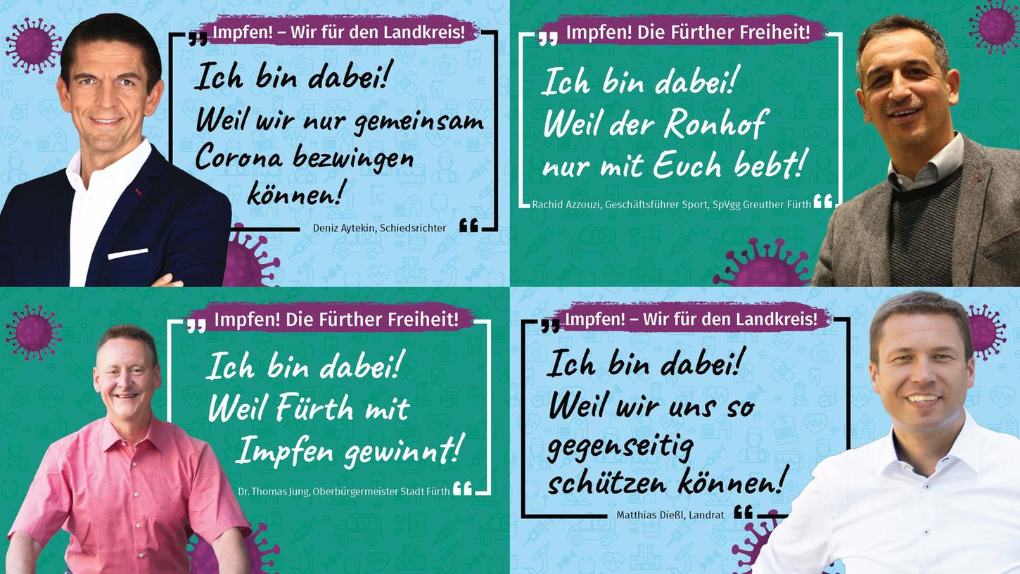 Mit ihnen startet die Kampagne: Referee Deniz Aytekin, Kleeblatt-Sportchef Rachid Azzouzi, Landrat Matthias Dießl und OB Thomas Jung (im Uhrzeigersinn). Mit ihnen startet die Kampagne: Referee Deniz Aytekin, Kleeblatt-Sportchef Rachid Azzouzi, Landrat Matthias Dießl und OB Thomas Jung (im Uhrzeigersinn).
