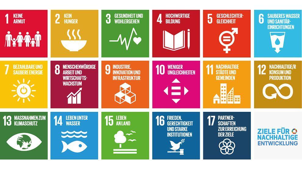 Die 17 Nachhaltigkeitsziele, auf englisch: Sustainable Development Goals