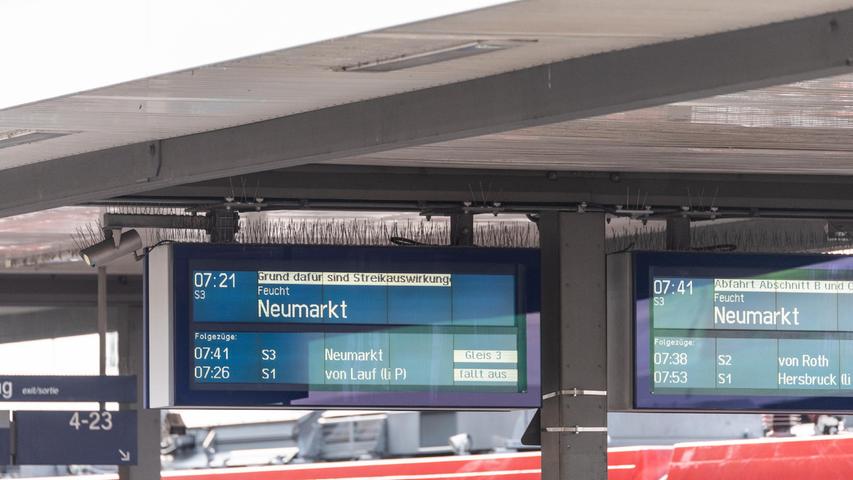 S1, S2, S3 - auf nahezu allen Linien im Bahnverkehr in Franken kommt es am Mittwoch und Donnerstag zu Verspätungen und Zugausfällen.