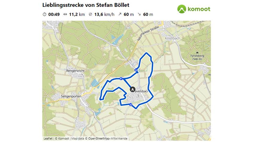 Hier geht es zur Lieblingsstrecke von Stefan Böllet.  © OpenStreetMap-Mitwirkende