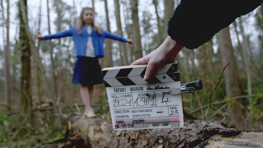 Marlene Krafft (Rolle: Elfi Weinhardt) bei den Dreharbeiten zum Franken-"Tatort", der 2022 läuft.