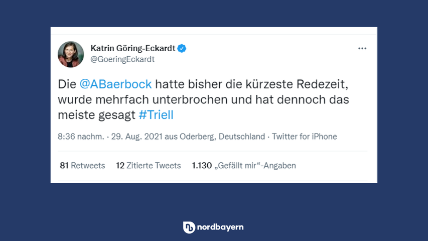 Die frühere Grünen-Vize Katrin Göring-Eckardt deckt ihrer Kandidatin auf Twitter den Rücken.