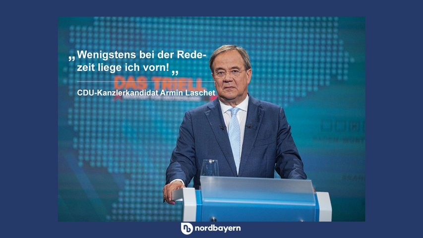 "Wenigstens bei der Redezeit liege ich vorn!", zeigt sich Armin Laschet euphorisch, nachdem RTL zu Beginn die Zeiten der drei Kandidierenden aufdröselt. 
