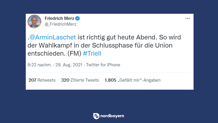 CDU-Politiker Friedrich Merz sieht seinen Parteikollegen Armin Laschet als eindeutigen Sieger des ersten Triells.
