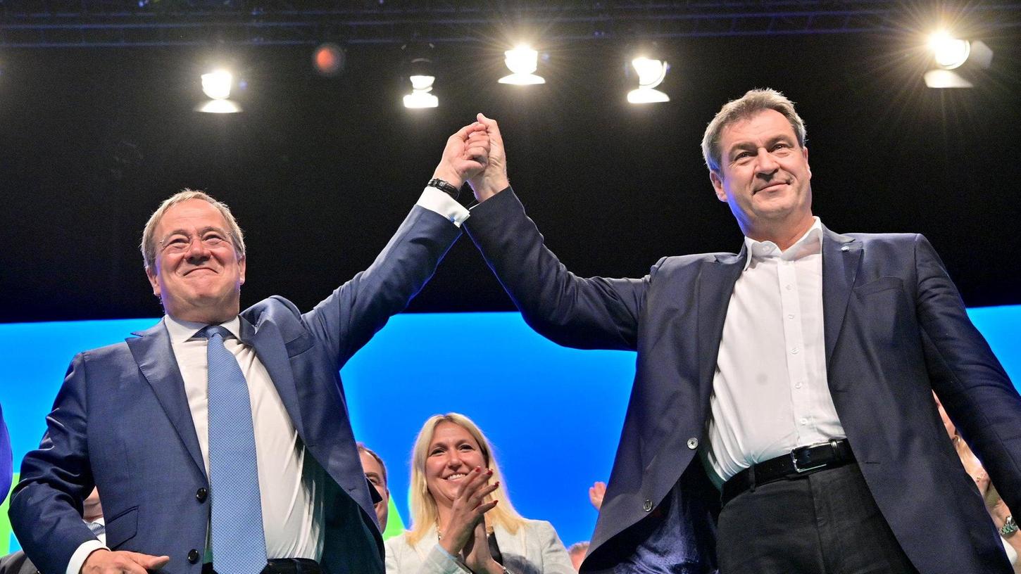 Setzen auf Attacke: Markus Söder und Armin Laschet beim Parteitag der CSU in Nürnberg.
Setzen auf Attacke: Markus Söder und Armin Laschet beim Parteitag der CSU in Nürnberg.