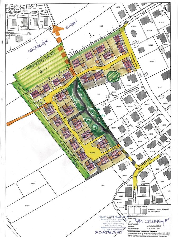So sieht der Plan für das künftige Baugebiet "Am Dillinghof" westlich der Brandenburger Straße aus. Hier entstehen 26 Einfamilienhäuser und ein Doppelhaus.