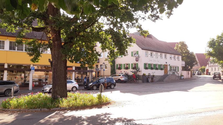 Die Friedenseiche in Burgbernheim heute. Der Baum ist gesund, ein Blumenbeet lockert die ihn umgebende Asphaltlandschaft wohltuend auf.
Die Friedenseiche in Burgbernheim heute. Der Baum ist gesund, ein Blumenbeet lockert die ihn umgebende Asphaltlandschaft wohltuend auf.