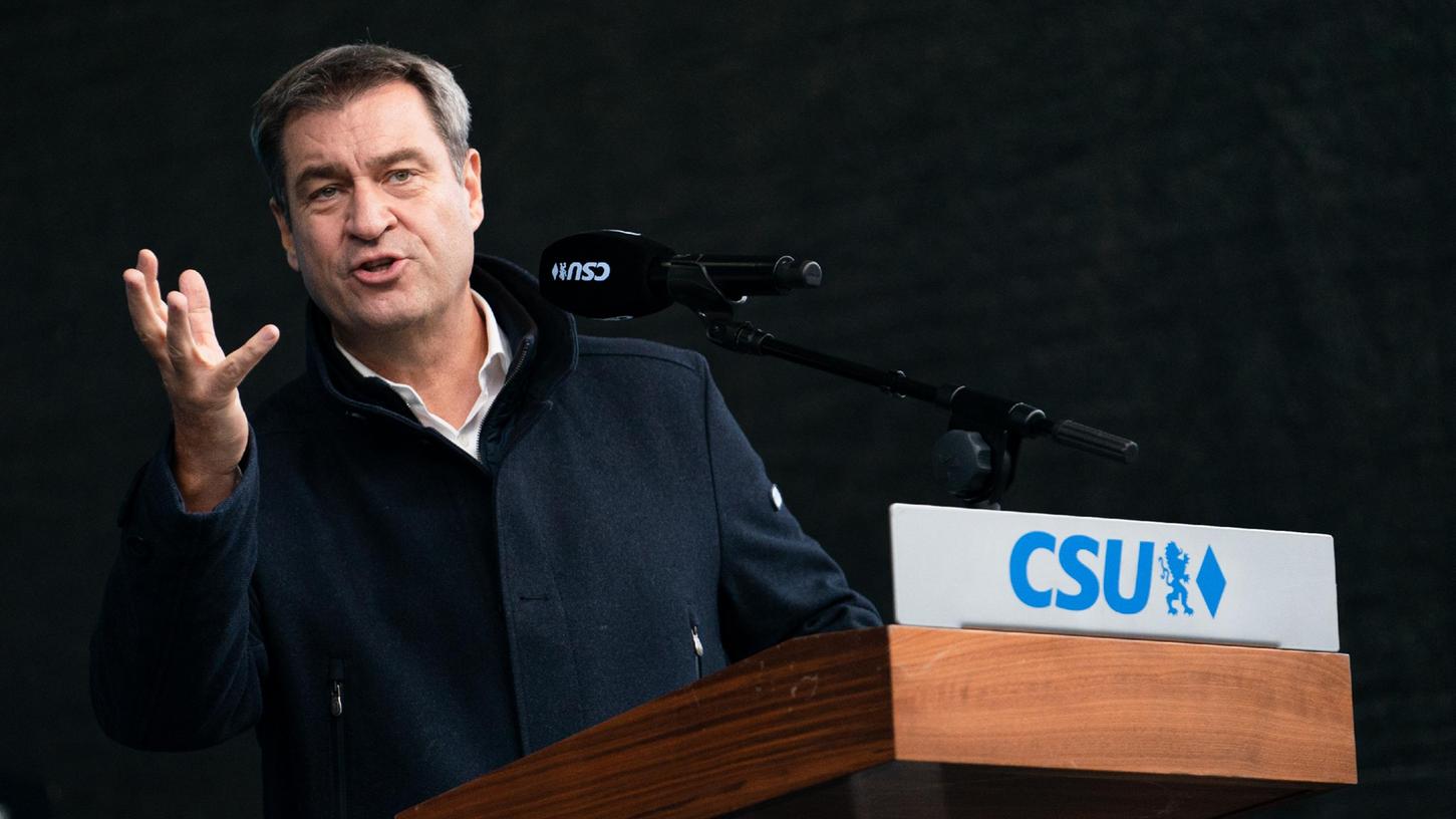 Markus Söder beim Wahlkampfauftritt in Schweinfurt. 