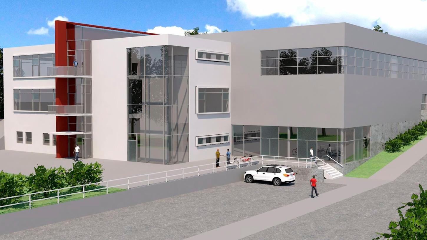 So soll die Eingangsseite des neuen Sportzentrums in Thalmässing einmal aussehen.