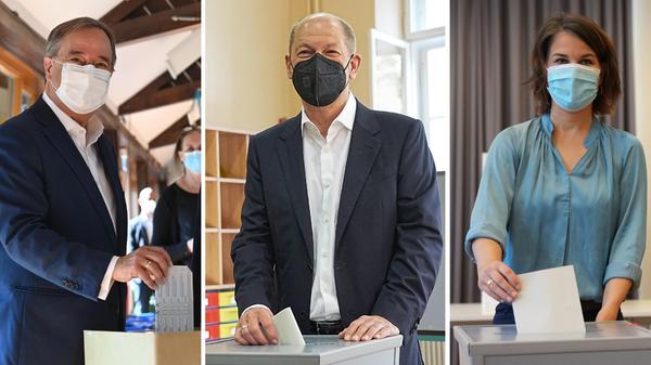 Bundestagswahl - Stimmabgabe Laschet, Scholz, Baerbock