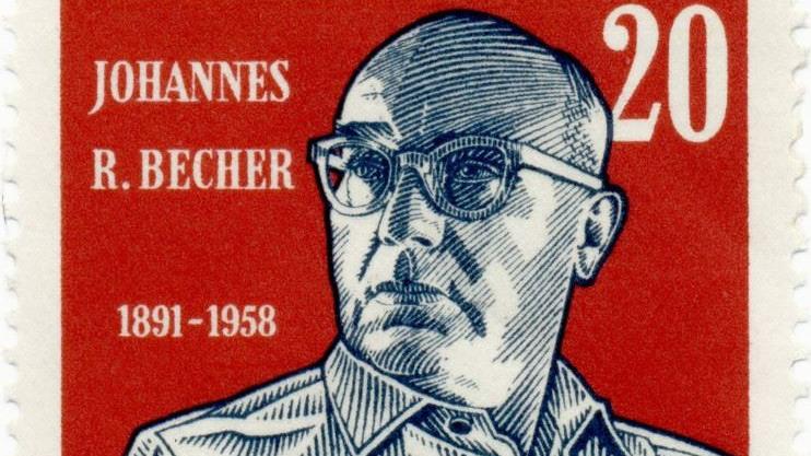 Der Texter der DDR-Hymne, Johannes R. Becher, auf einer DDR-Briefmarke.
