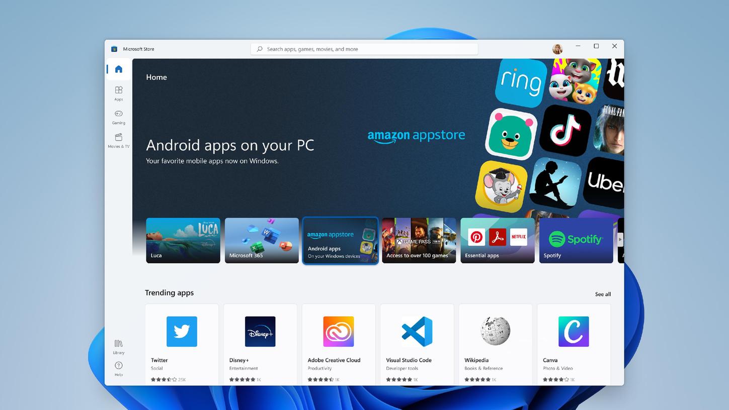 Eine der spannendsten Funktionen in Windows 11: Android-Apps vom Smartphone lassen sich nun auf dem PC installieren.
Eine der spannendsten Funktionen in Windows 11: Android-Apps vom Smartphone lassen sich nun auf dem PC installieren.