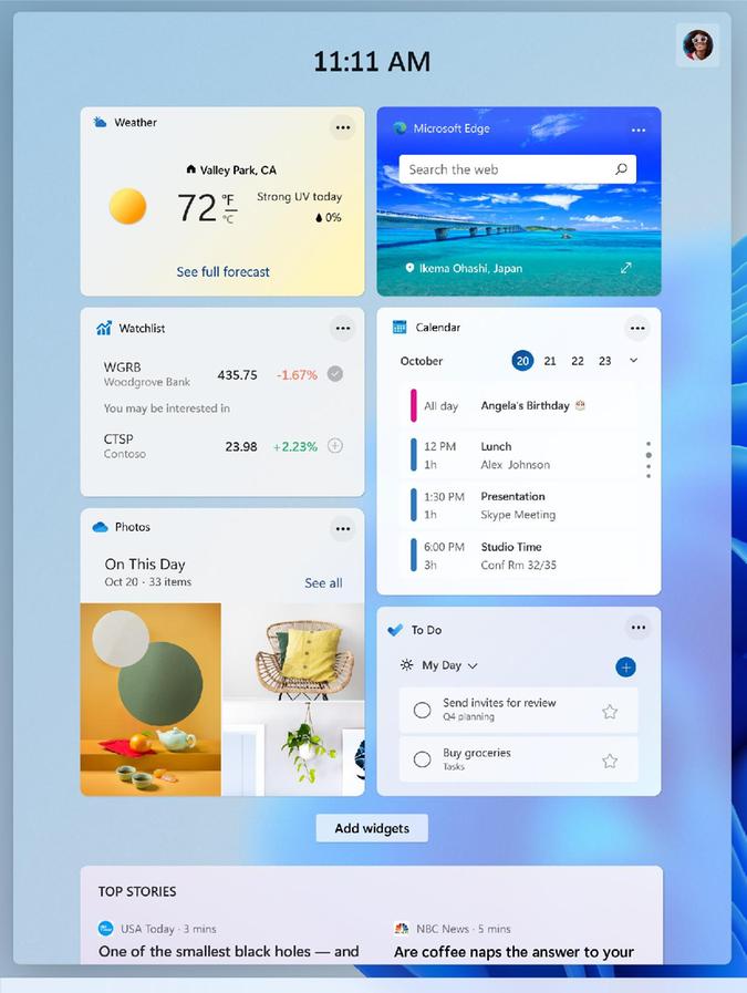 Wie auf dem Smartphone: Zum Desktop lassen sich Widgets hinzufügen, also kleine Info-Fenster.
Wie auf dem Smartphone: Zum Desktop lassen sich Widgets hinzufügen, also kleine Info-Fenster.