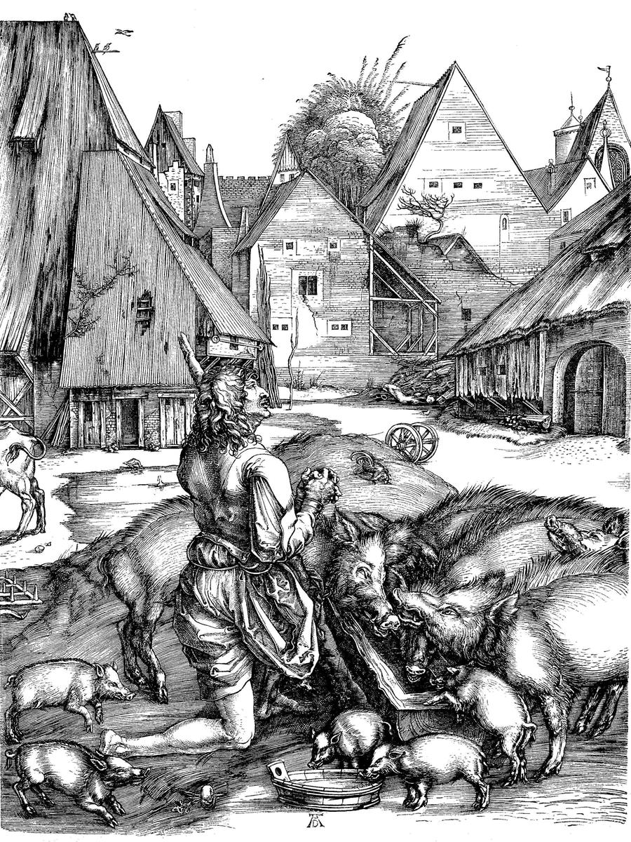 Im Kupferstich „Der verlorene Sohn“ verwendete Albrecht Dürer im Hintergrund das alte Himpfelshof als Kulisse.  