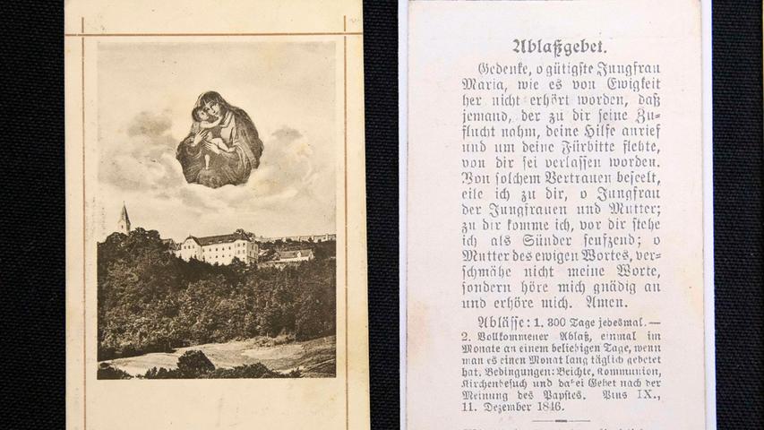 Ein Zettel mit einem Ablassgebet.
Ein Zettel mit einem Ablassgebet.