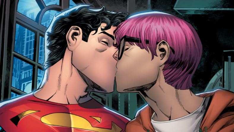 Jon Kent küsst einen Mann. Jon Kent küsst einen Mann.