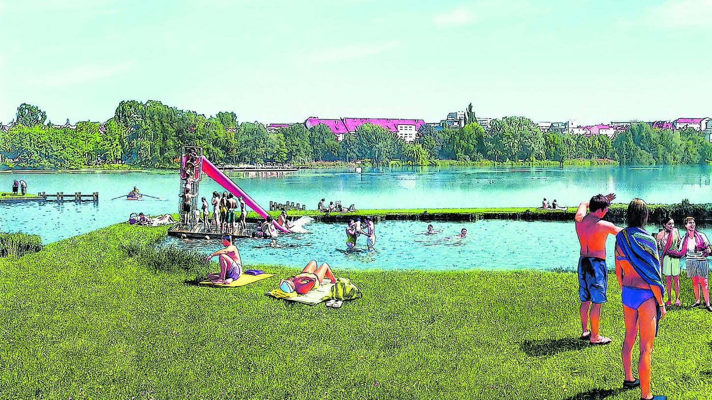 So könnte es einmal am Wöhrder See aussehen, wenn ein kleines Bad in der geplanten „Wasserwelt“ realisiert wird.
