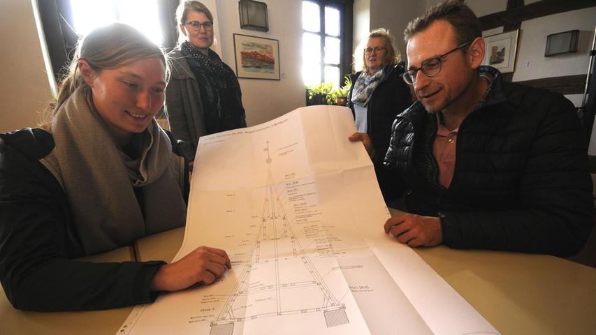 Den Plan des Turmhelms begutachten (v.l.) Linda Schäfer und Swantje Schröder vom Staatlichen Bauamt Erlangen-Nürnberg, Kirchenvorstand Elfriede Hager und Pfarrer Peter Söder.
Den Plan des Turmhelms begutachten (v.l.) Linda Schäfer und Swantje Schröder vom Staatlichen Bauamt Erlangen-Nürnberg, Kirchenvorstand Elfriede Hager und Pfarrer Peter Söder.