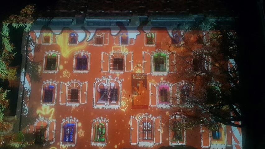 Mit einem riesigen Beamer und der Kraft der 15 000 Lumen werden stattdessen mit Einbruch der Dämmerung ein Standbild, aber auch Animationen an die Fassade der Kaiserpfalz projiziert.