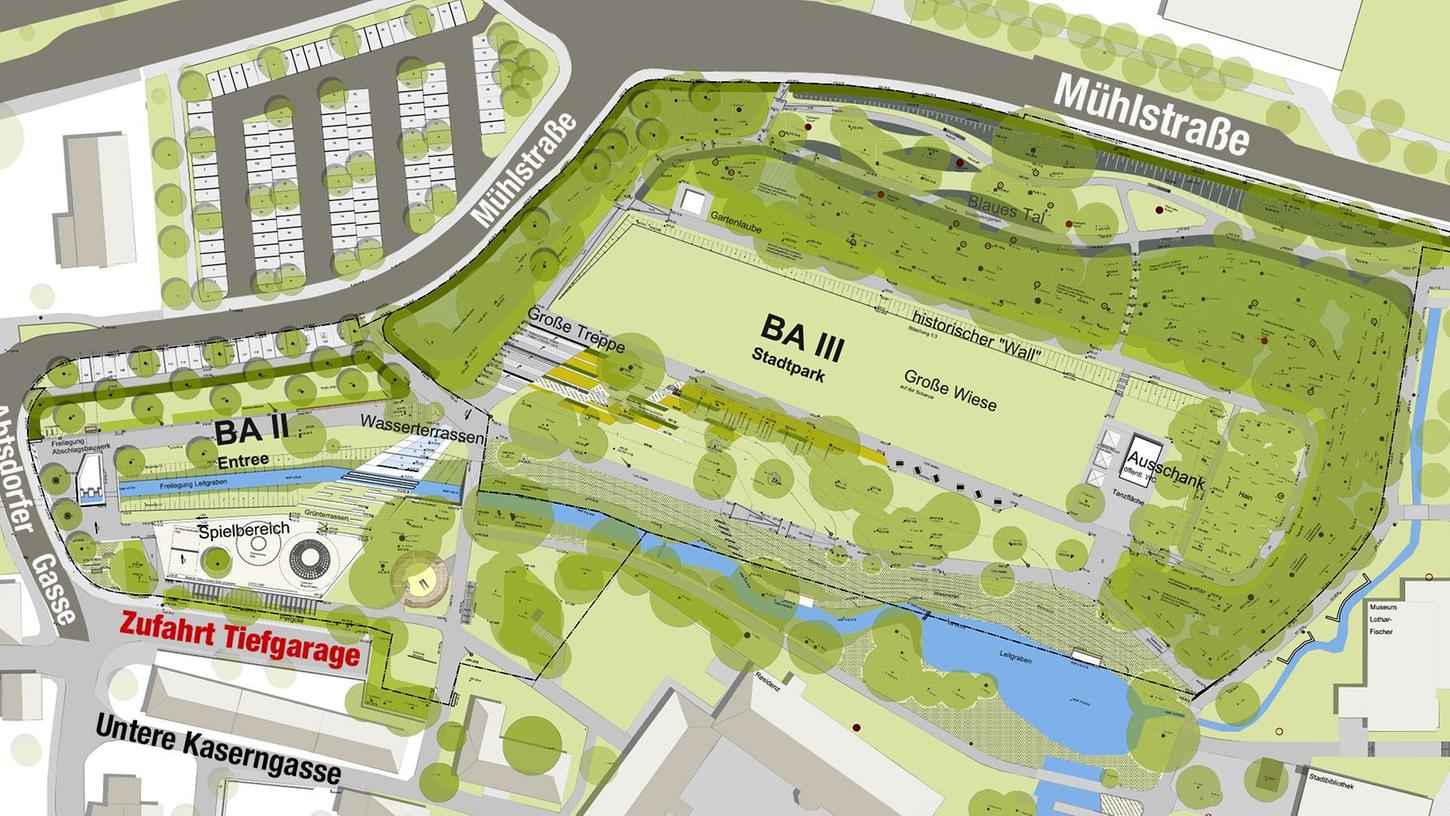 Ein Plan für die Neugestaltung des Stadtparks, wie er im Februar diesen Jahres diskutiert worden ist.