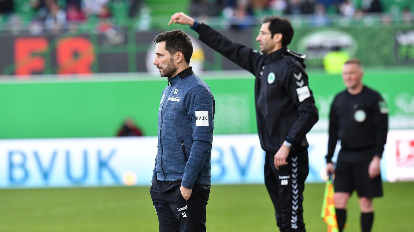 Das erste Spiel beim Kleeblatt: Stefan Leitl (links) und sein Assistent Andre Mijatovic am 9. Februar 2019 gegen Duisburg.