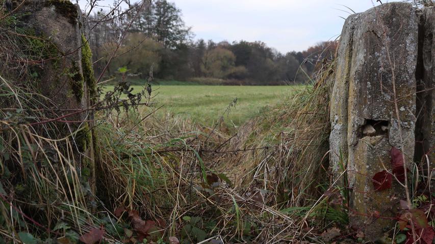 Ein Blick durch die alten Führungsschienen zum Aufstauen des Wassergrabens mit einem Holzschütz.
Ein Blick durch die alten Führungsschienen zum Aufstauen des Wassergrabens mit einem Holzschütz.