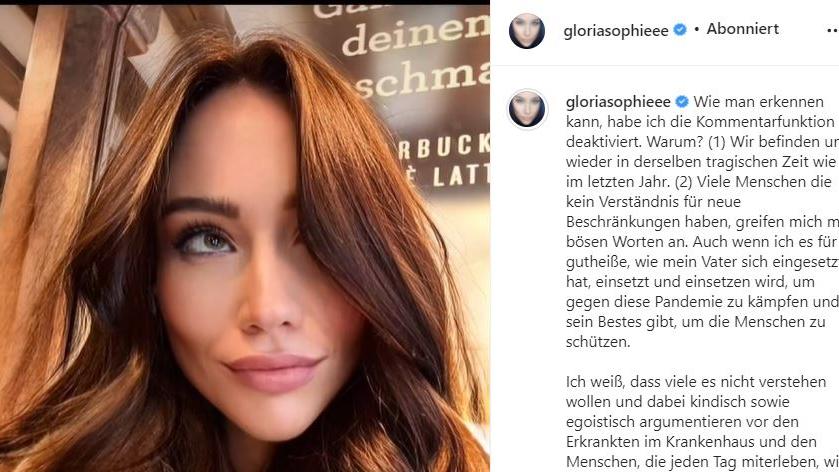 Auf Instagram wehrt sich Gloria-Sophie Burkandt gegen die Angriffe. 
