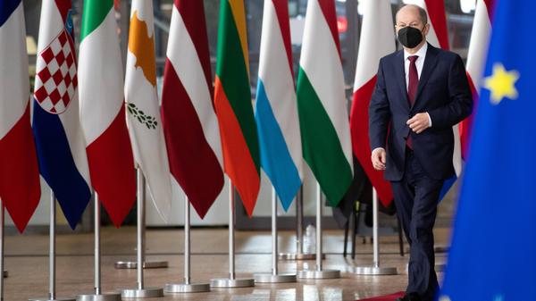 News Bilder des Tages Chancellor of Germany Olaf Scholz pictured at the arrivals for the European council summit, in Bru