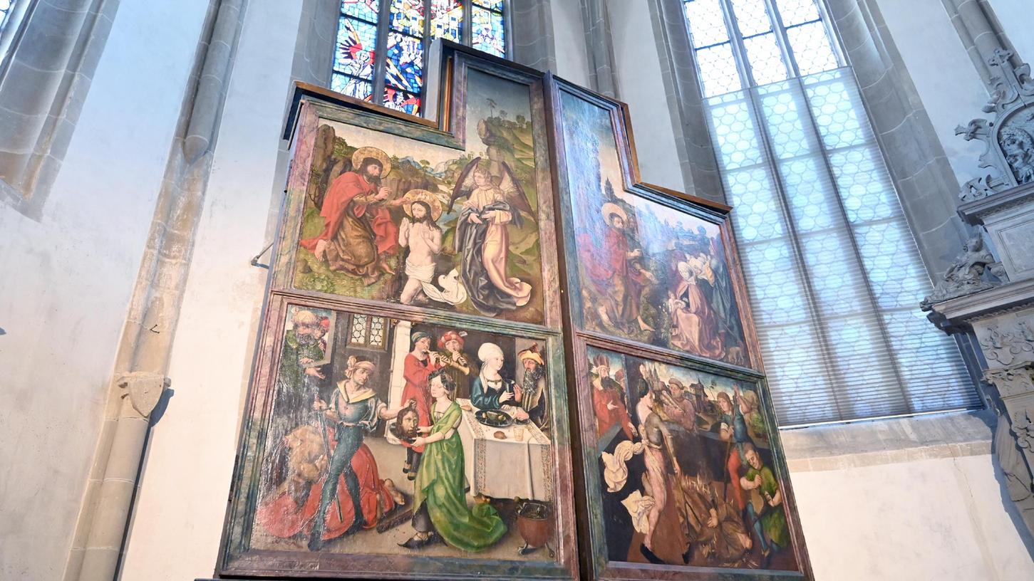 Das möglicherweise neu entdeckte Werk von Albrecht Dürer (links unten) im spätgotischen Flügelaltar der Crailsheimer Johanneskirche. 