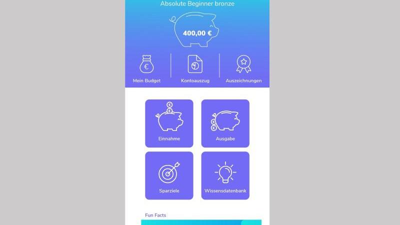 Über allem wacht das Sparschweinchen: Die Startseite der App. Über allem wacht das Sparschweinchen: Die Startseite der App.